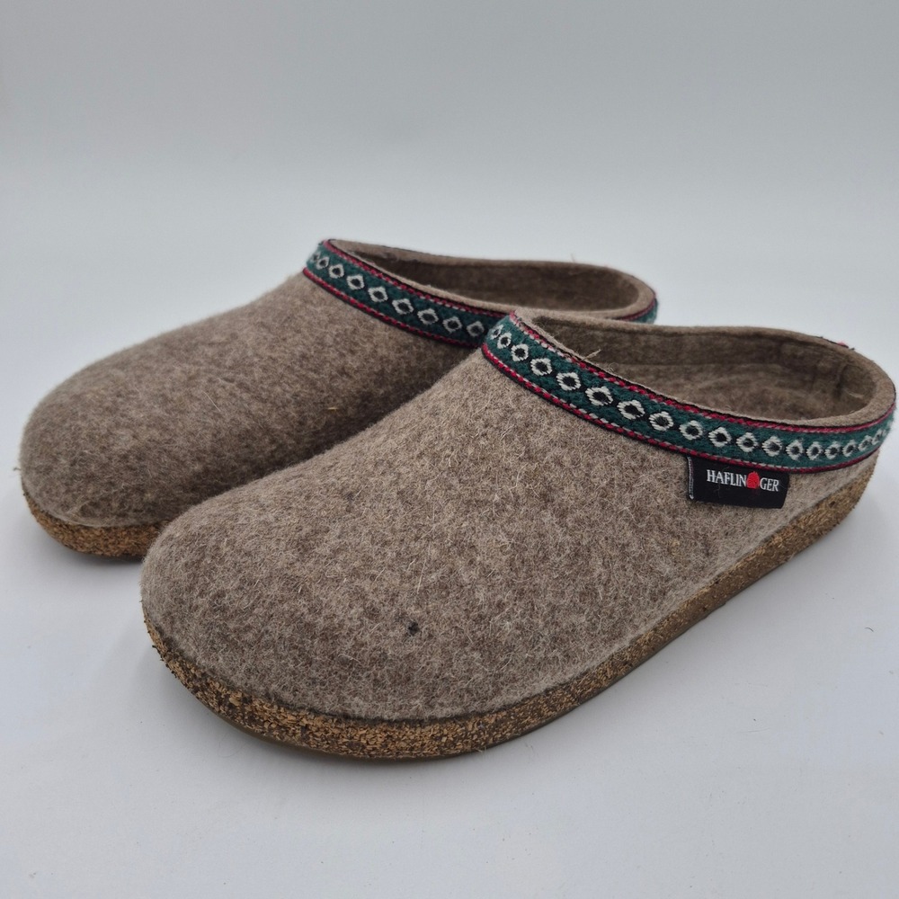Haflinger Grizzly Wool Clog Slippers Taupe Cork Footbed Womens 38